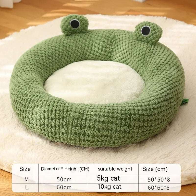 Small Pet Bed | Cozy Frog Pet Nest for Cats & Dogs (Plush, Warm, Winter-Ready, Under 5kg)