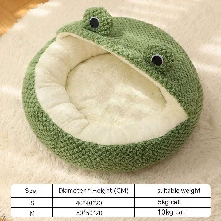 Small Pet Bed | Cozy Frog Pet Nest for Cats & Dogs (Plush, Warm, Winter-Ready, Under 5kg)