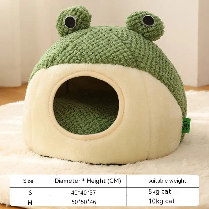 Small Pet Bed | Cozy Frog Pet Nest for Cats & Dogs (Plush, Warm, Winter-Ready, Under 5kg)